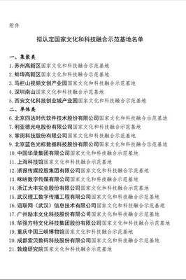 数说 | 21家“国家文化和科技融合示范基地”公示名单 文化科技融合的新版图